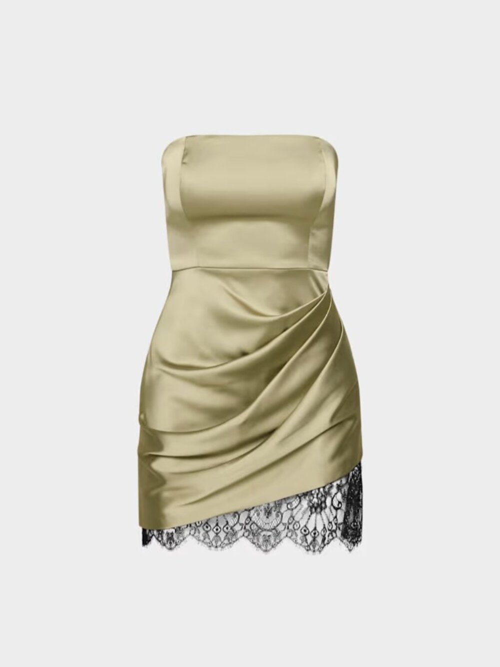 NWT Aritzia Ten SHOWTIME Satin Dress Martini Olive with Black Lace 6